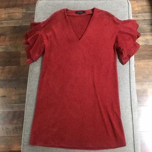 Adorable suede-like flutter sleeve dress